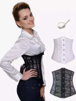 Sheer Floral Lace Underbust Corset Front Hook Back Lace Up Waist Trainer