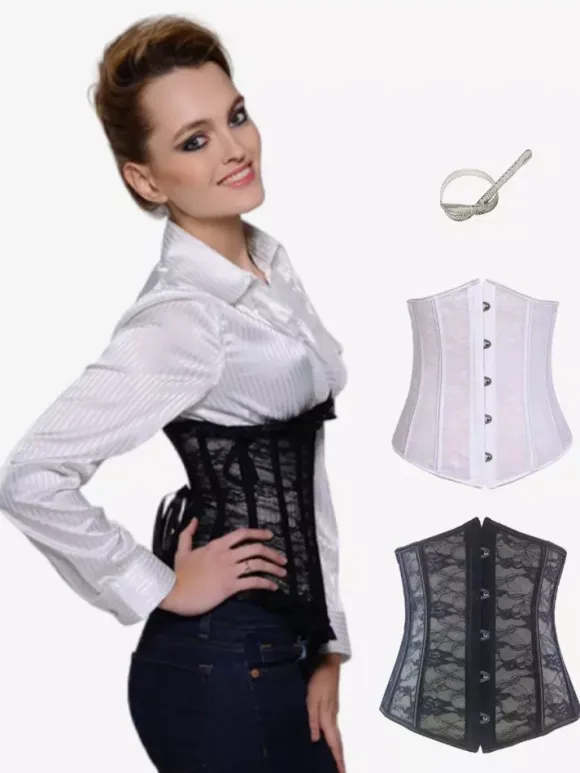 Sheer Floral Lace Underbust Corset Front Hook Back Lace Up Waist Trainer