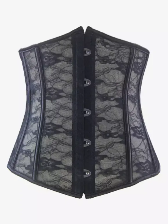 Sheer Floral Lace Underbust Corset Front Hook Back Lace Up Waist Trainer