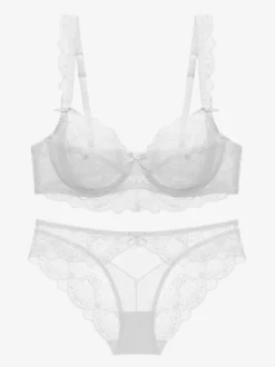 Sheer Floral Lace Underwire Bra Thong Lingerie Set