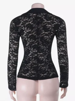 Sheer Lace Women's Lace Shirt - Gothic V-Neck Button Up Slim Shirt Cardigan - Spring Night Out Top 2026