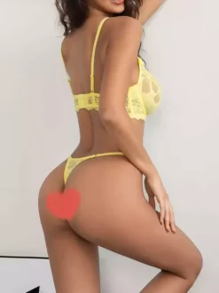 Sheer Lingerie Bows Two-Tone Yellow 2-Piece Bra Panty Sets
