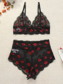 Sheer Lingerie Cut Out Two-Tone Sexy Black 2-Piece Bra Panty Sets
