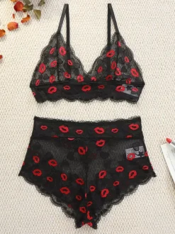 Sheer Lingerie Cut Out Two-Tone Sexy Black 2-Piece Bra Panty Sets