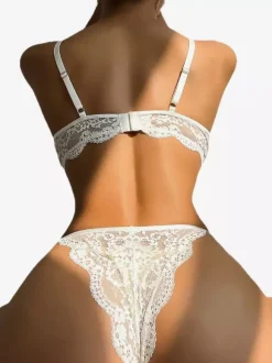 Sheer Lingerie See Through Lace Up Yellow Lace 2-Piece Bra Panty Sets