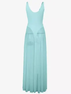 Sheer Maxi Dress For Women - Sexy V-neck Mesh Patchwork Bodysuit Flowy Gown - Summer Beach Club 2026
