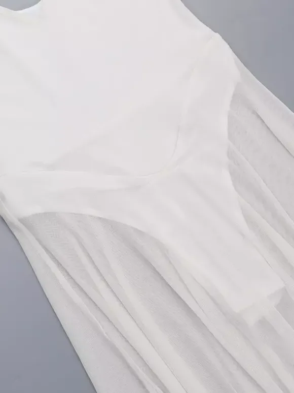 Sheer Maxi Dress For Women - Sexy V-neck Mesh Patchwork Bodysuit Flowy Gown - Summer Beach Club 2026