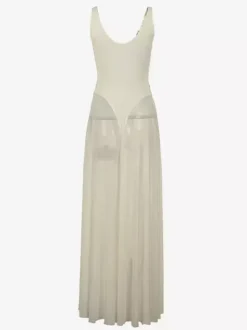 Sheer Maxi Dress For Women - Sexy V-neck Mesh Patchwork Bodysuit Flowy Gown - Summer Beach Club 2026