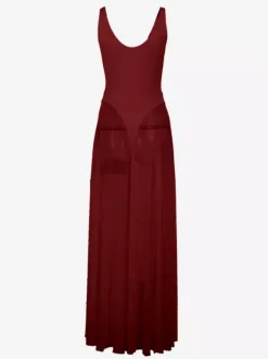 Sheer Maxi Dress For Women - Sexy V-neck Mesh Patchwork Bodysuit Flowy Gown - Summer Beach Club 2026