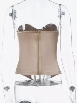 Sheer Mesh Women's Corset Top - Exposed Back Zipper Sexy Bustier - Aesthetic Vintage Glam Night Out Clubwear Outfits 2026