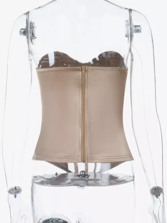 Sheer Mesh Women's Corset Top - Exposed Back Zipper Sexy Bustier - Aesthetic Vintage Glam Night Out Clubwear Outfits 2026