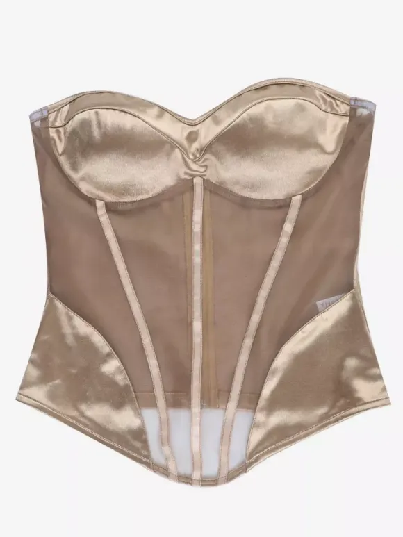 Sheer Mesh Women's Corset Top - Exposed Back Zipper Sexy Bustier - Aesthetic Vintage Glam Night Out Clubwear Outfits 2026