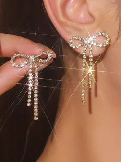 Shiny Bow Rhinestone Earrings For Women 2026
