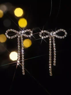 Shiny Bow Rhinestone Earrings For Women 2026