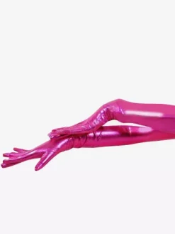 Shiny Metallic Red Pink Shoulder Length Gloves