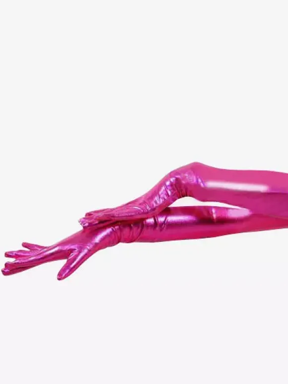 Shiny Metallic Red Pink Shoulder Length Gloves