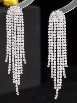 Shiny Long Tassel Rhinestone Earrings For Women 2026