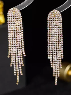 Shiny Long Tassel Rhinestone Earrings For Women 2026