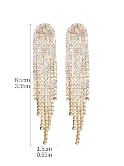 Shiny Long Tassel Rhinestone Earrings For Women 2026