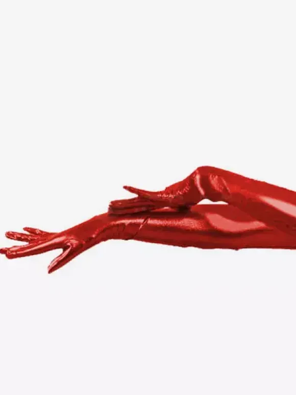 Shiny Metallic Red Long Shoulder Length Gloves