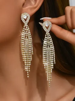 Shiny Rhinestone Tassel Earrings For Women 2026