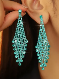 Shiny Rhombus Shaped Rhinestone Earrings For Women 2026