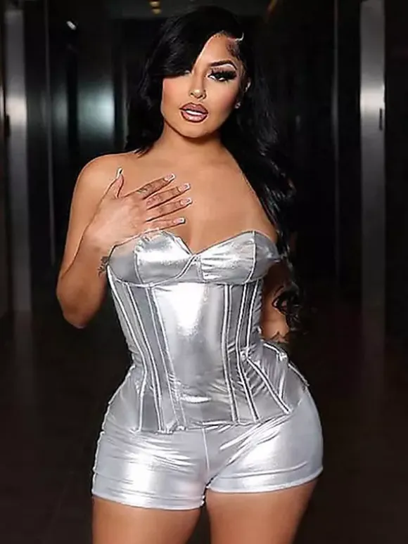 Shiny Two-piece Set Corset Top And Mini Skirt For Club 2026