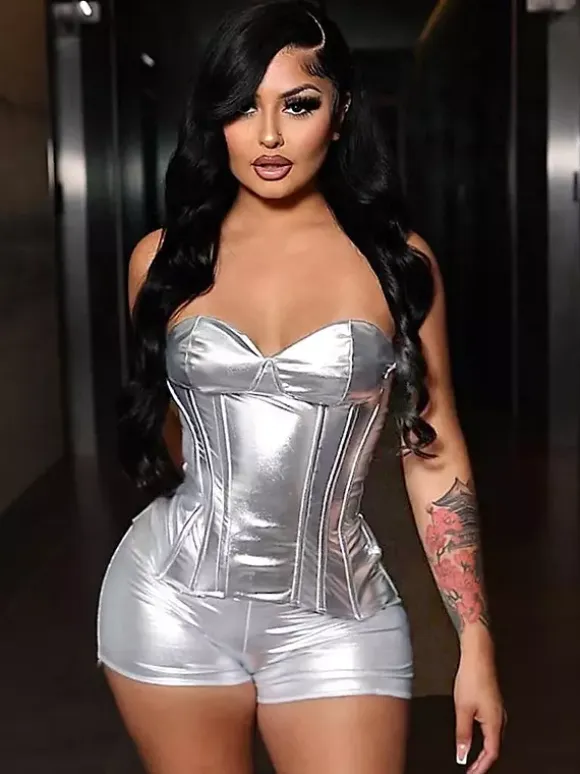 Shiny Two-piece Set Corset Top And Mini Skirt For Club 2026