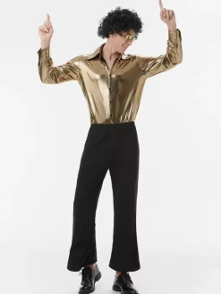70s Hippie Hip Hop Dance Costumes Gold Top Pants Street Dancing Costume