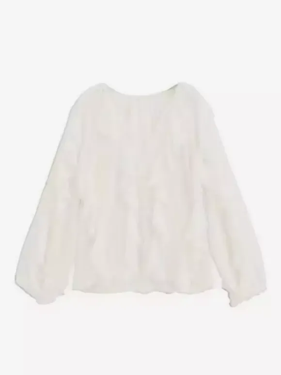 Shirt For Women Burgundy V-Neck Clothes Casual Buttons Ruffles Long Sleeves Tops