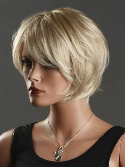 Short Hair Wig Women Pixies And Boycuts Layered Synthetic Blonde Wig With Side Bang