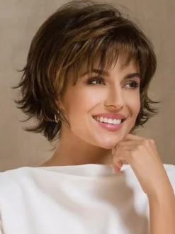 Short Hair With Highlights Bangs Synthetic Wigs For Women 2026