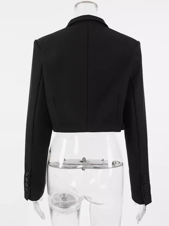 Short Length Mandarin Collar Suit Jacket Front Pocket Slim Cropped Outerwear