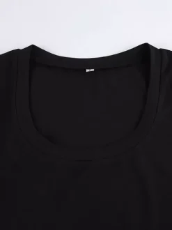 Short Sleeves Tees Black U-Neck T Shirt For Women