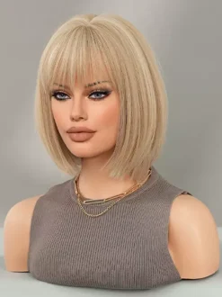 Short Straight Bob With Bangs Daily Synthetic Wig For Women 2026