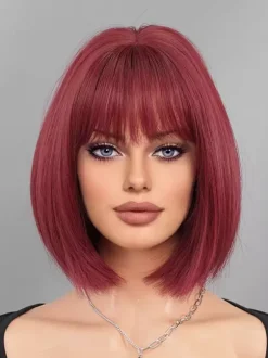 Short Straight Bob With Bangs Daily Synthetic Wig For Women 2026