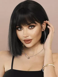 Short Straight Bob With Bangs Daily Synthetic Wig For Women 2026