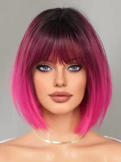 Short Straight Bob With Bangs Daily Synthetic Wig For Women 2026