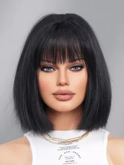 Short Straight Bob With Bangs Daily Synthetic Wig For Women 2026