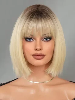 Short Straight Bob With Bangs Daily Synthetic Wig For Women 2026