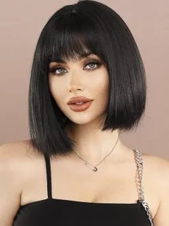 Short Straight Bob With Bangs Daily Synthetic Wig For Women 2026
