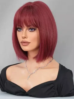 Short Straight Bob With Bangs Daily Synthetic Wig For Women 2026