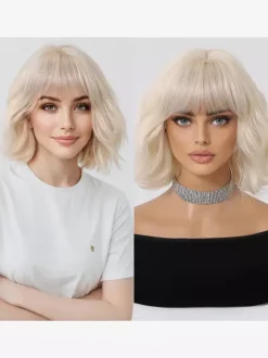 Short Water Wave Bob Synthetic Wig Air Bang Multi Color Heat Resistant Women Wig