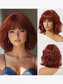 Short Water Wave Bob Synthetic Wig Air Bang Multi Color Heat Resistant Women Wig