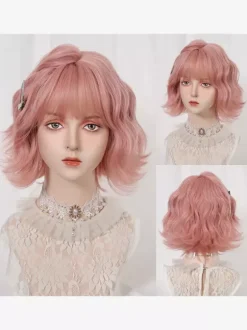 Short Water Wave Bob Synthetic Wig Air Bang Multi Color Heat Resistant Women Wig