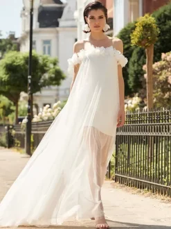 Short Wedding Dress A-Line Bateau Neck Sleeveless Flowers Bridal Gowns