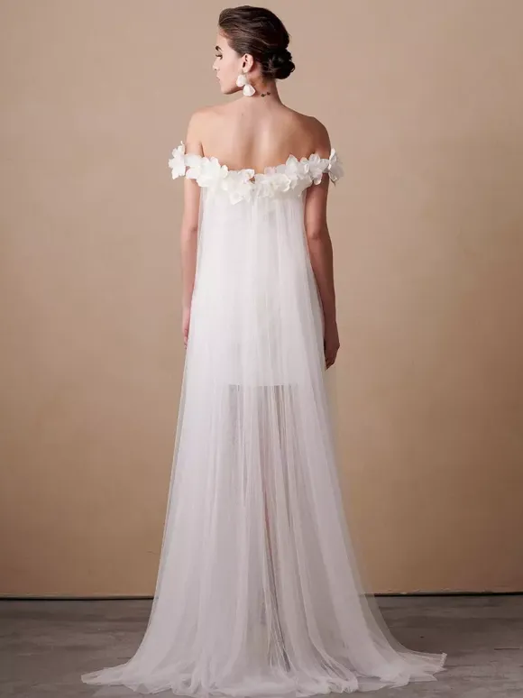 Short Wedding Dress A-Line Bateau Neck Sleeveless Flowers Bridal Gowns