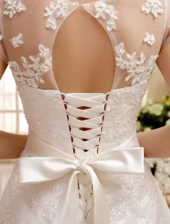 Short Wedding Dress Ivory Lace Up Vintage A Line Tea Length Bridal Dress Free Customization