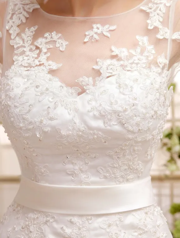 Short Wedding Dress Ivory Lace Up Vintage A Line Tea Length Bridal Dress Free Customization