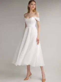 Short Wedding Dress Jewel Neck Sleeveless A-Line Tea-Length Bridal Dresses